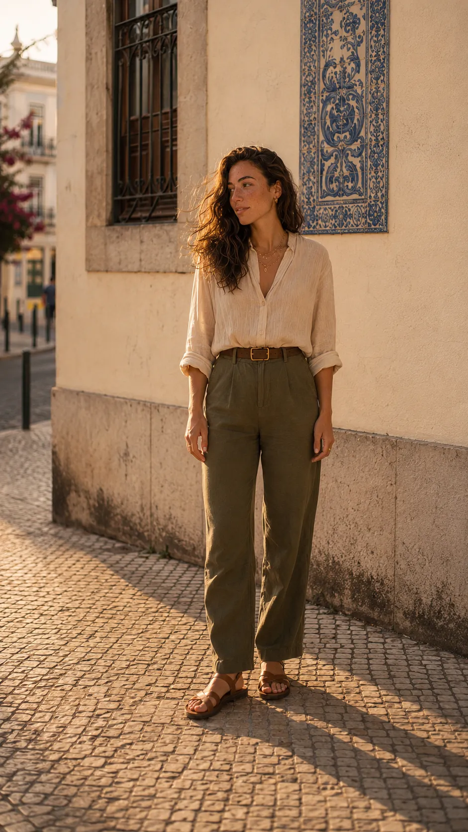 Mila Sol, Lisbon — Morning, on the cobbles.